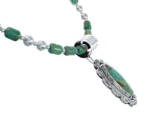 Navajo Turquoise Sterling Silver Bead Necklace And Pendant Set JX130626